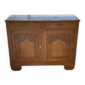 Low sideboard, Art Deco buffet, solid oak chest of drawers.