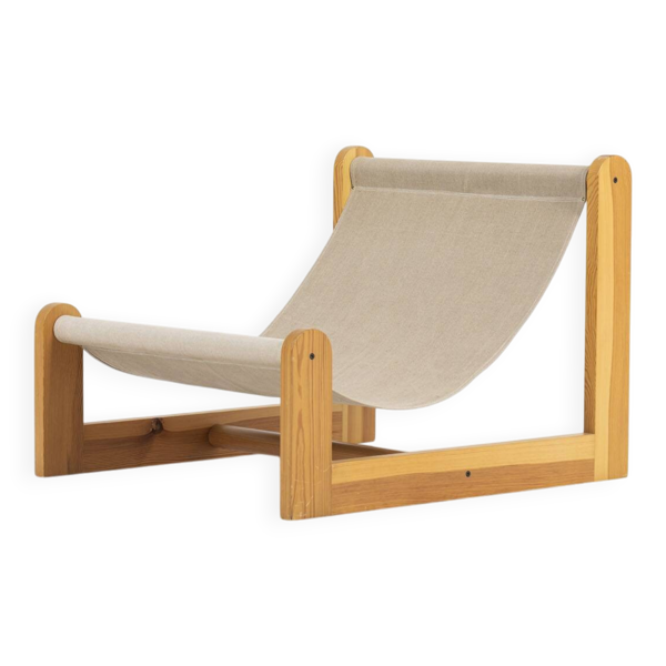 Chaise longue en pin, toile et peau de mouton, années 1970