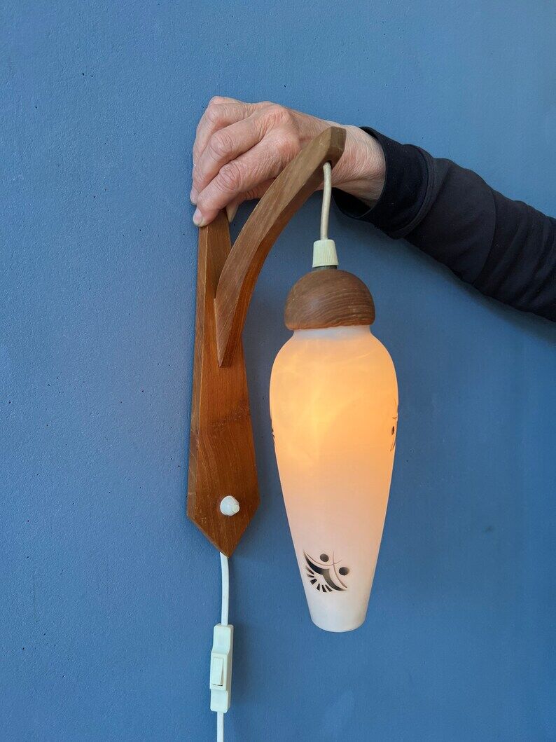 Teak wood wall lamp