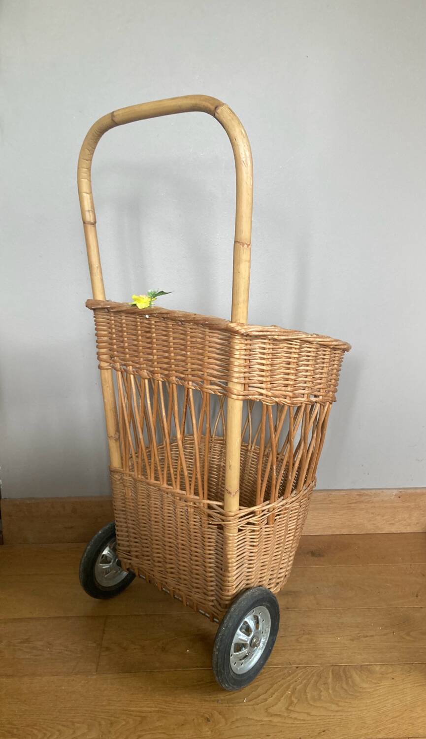 Rattan / Wicker Shopping Trolley 1960s Vintage
