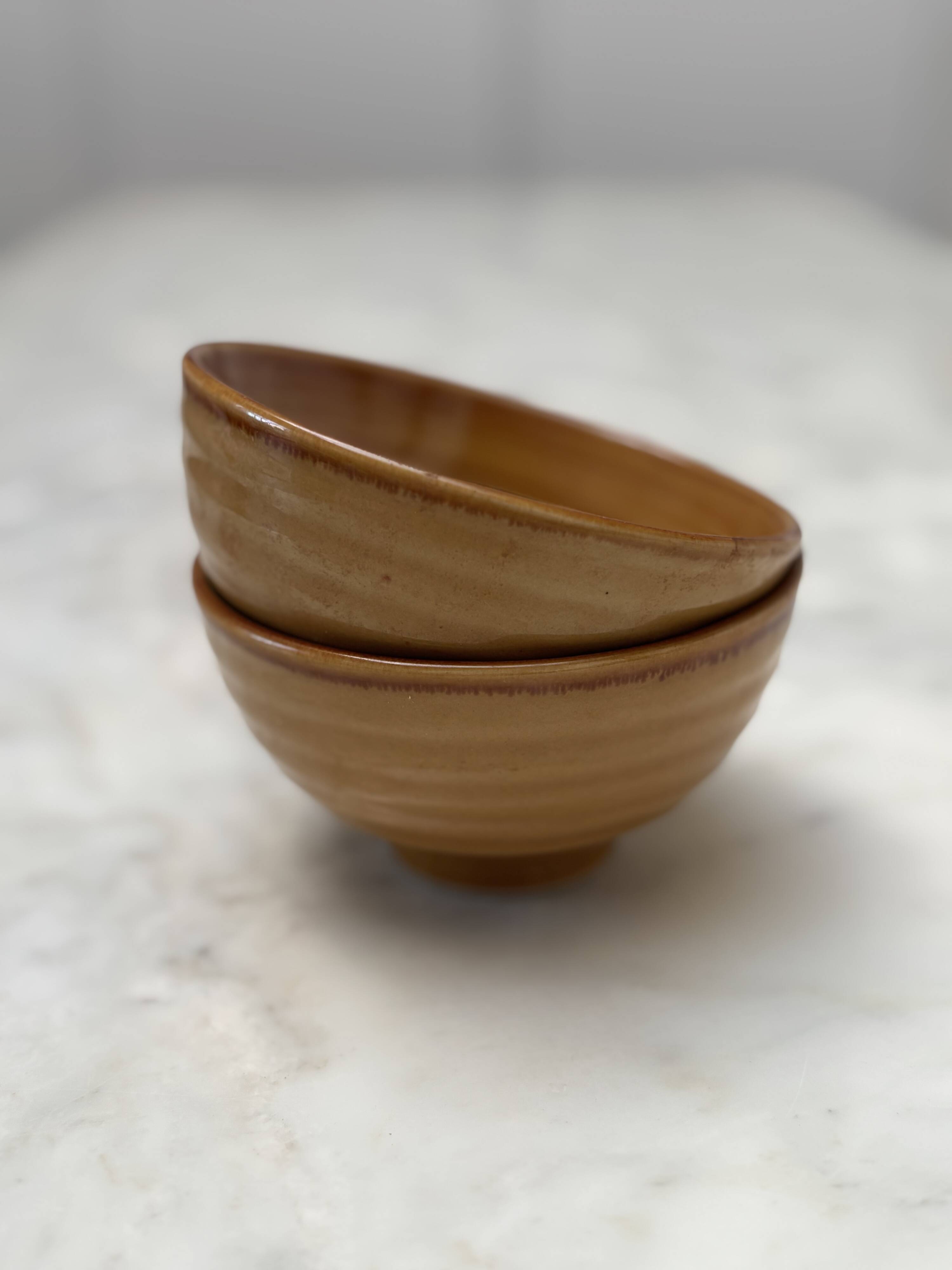 set of 2 small glazed stoneware bowls