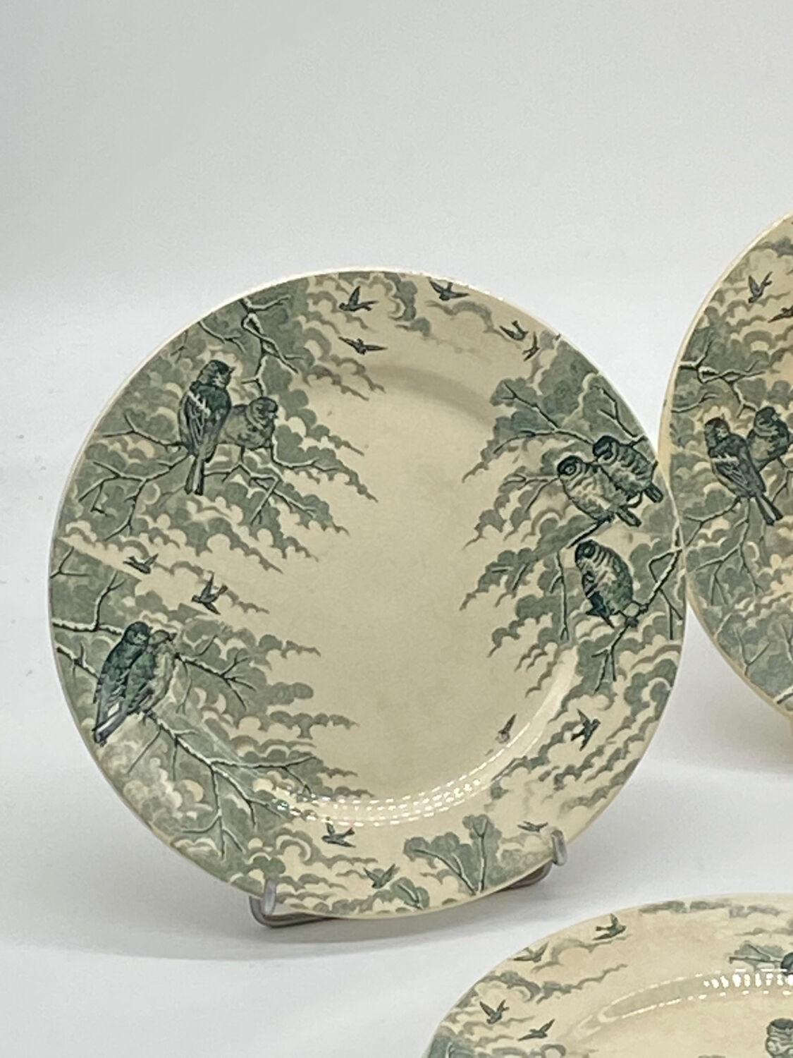 Service of old flat plates, Sarreguemines, birds,