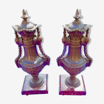 Vase - cassolettes regule marbre garniture de pendule xixème