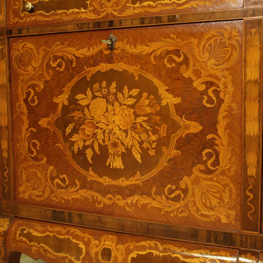 Grand meuble bar en bois marqueté du XXe siècle