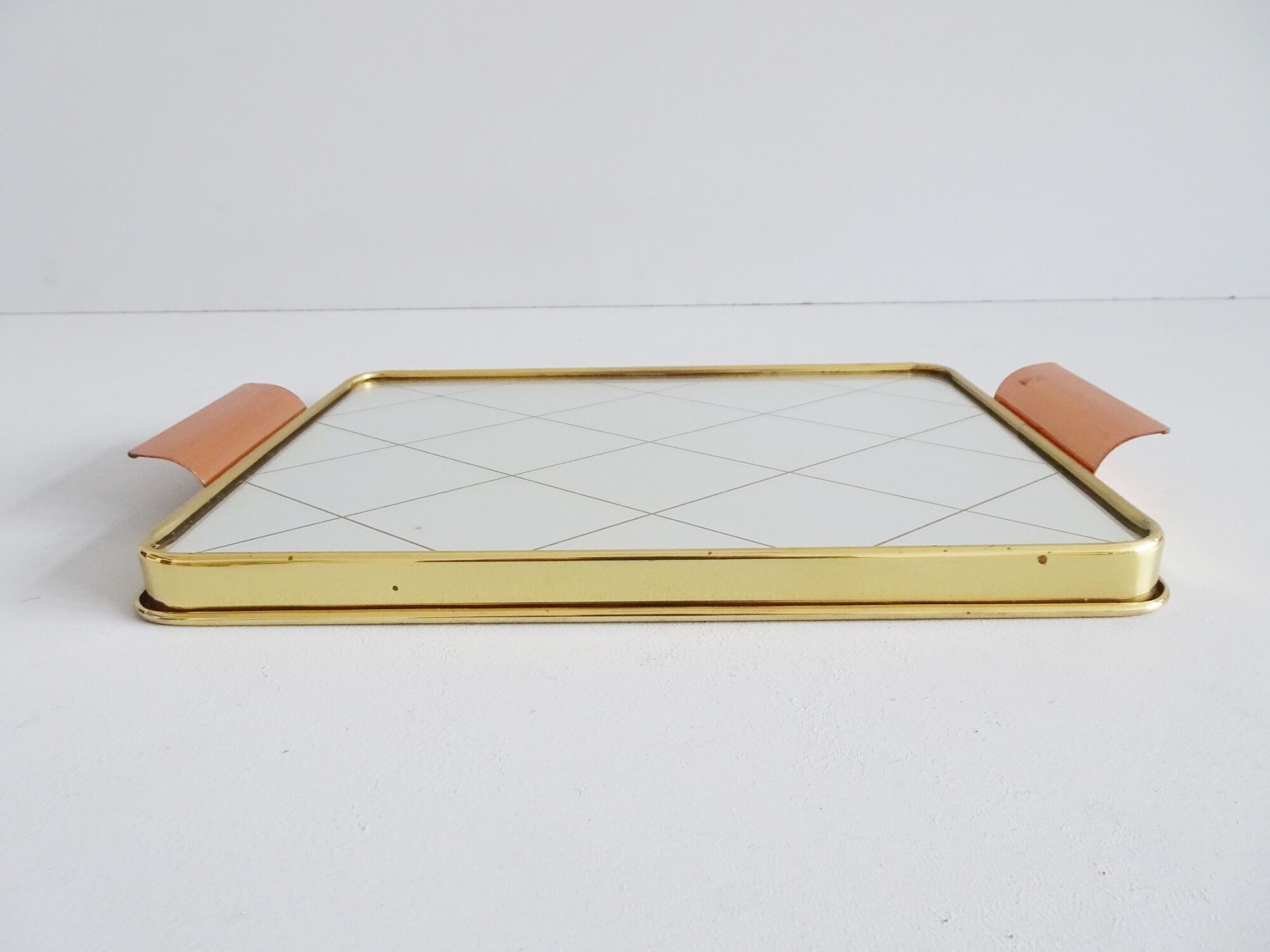 Mirror tray with diamond pattern made of brass and copper, 50
