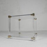 Hollywood Regency coffee table plexiglass, glass, brass, 1970s