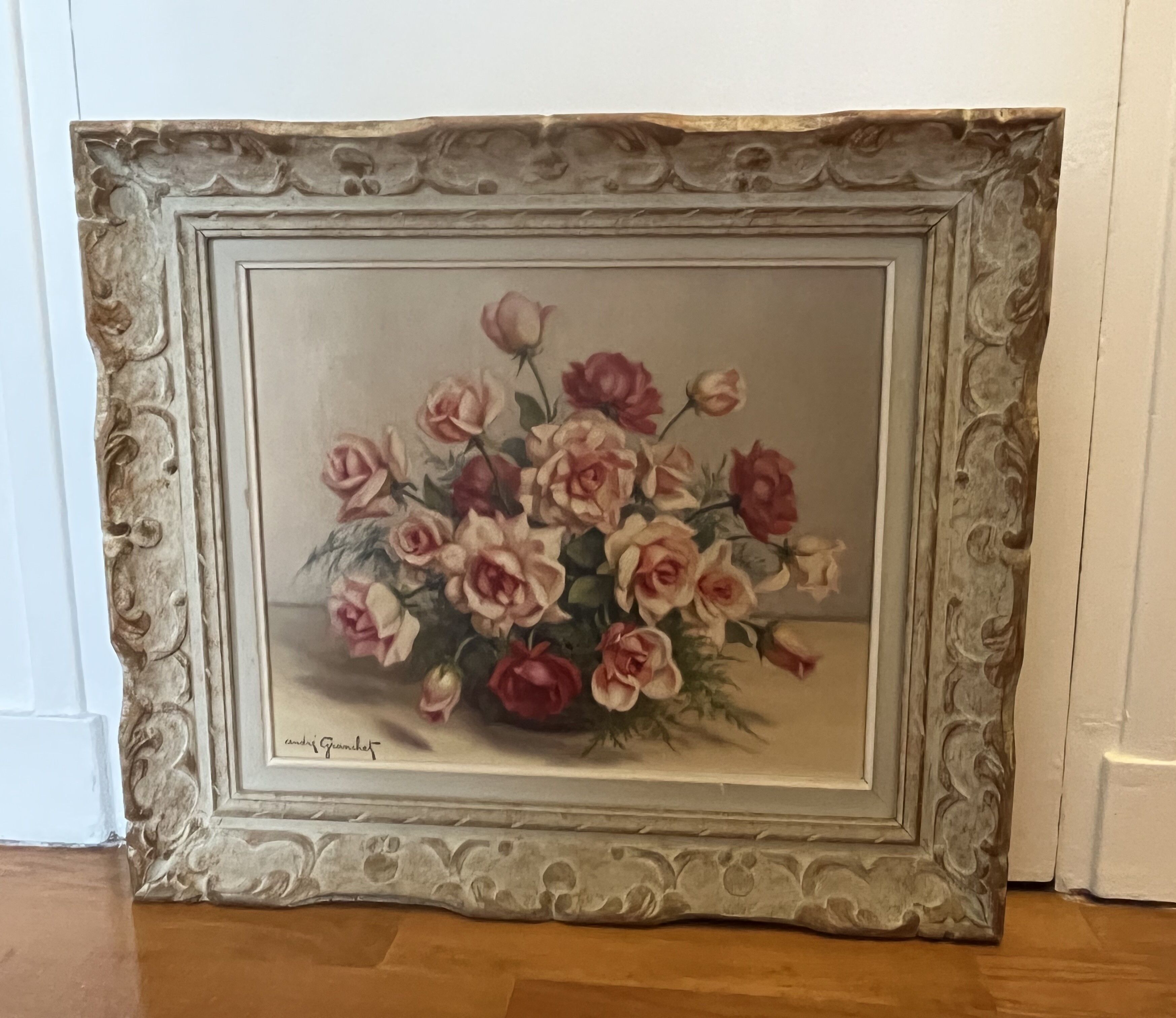 Huile sur toile - nature morte au bouquet de roses