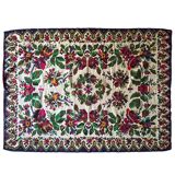 White vintage floral rug made by hand in Romania, beautiful flowers