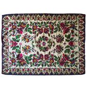 White vintage floral rug made by hand in Romania, beautiful flowers