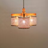 Plafonnier vintage en rotin et laiton, années 1980, Italie.