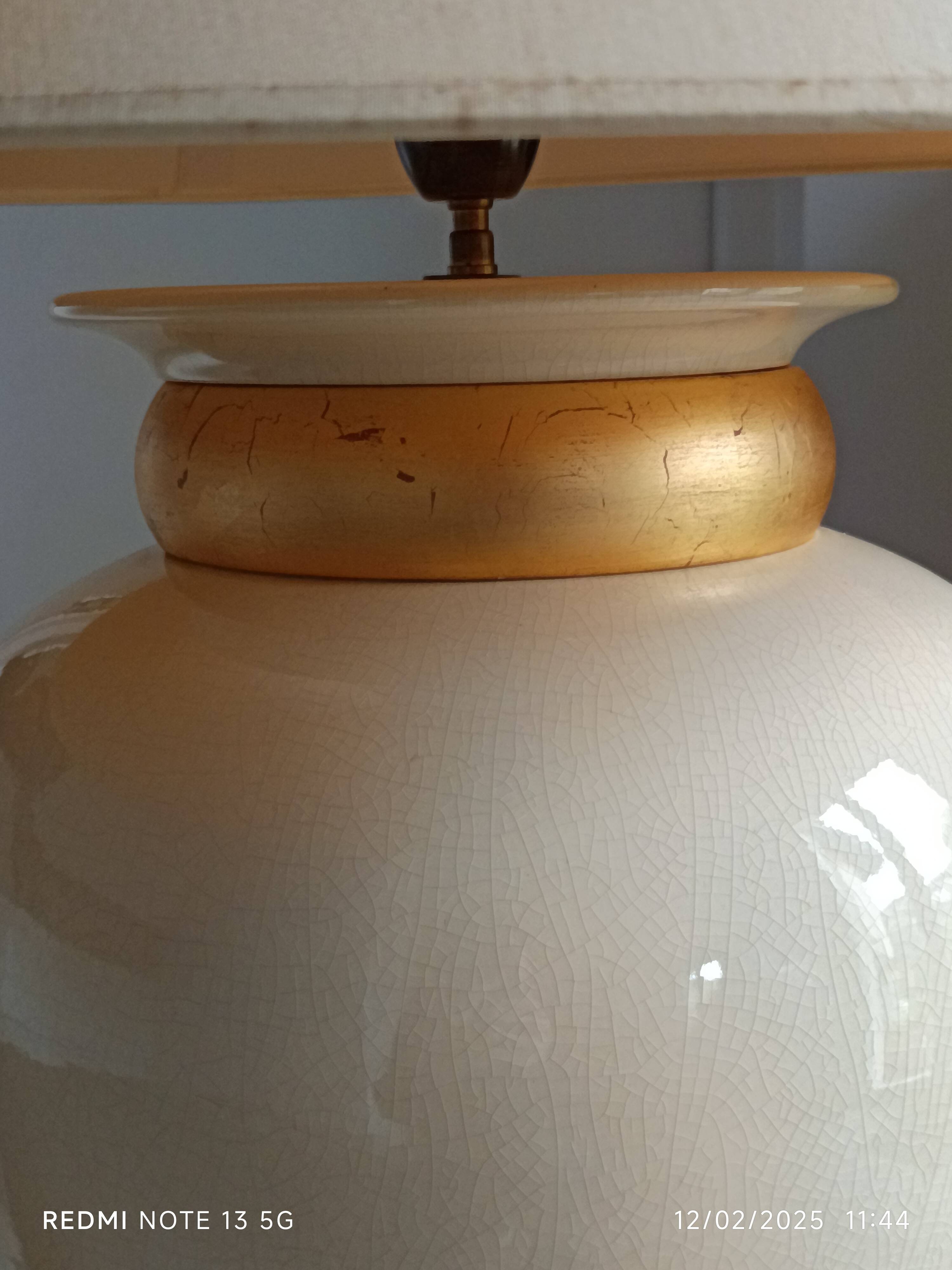 large beige and gold Raku ceramic living room lamp by Robert Kostka