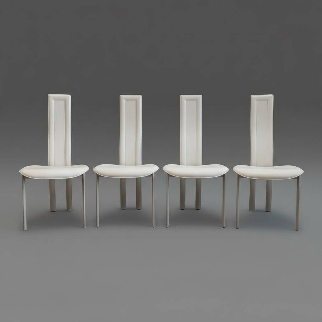 Set of 4 Cattelan Italia white leather chairs from the 1980s, vintage Italian design