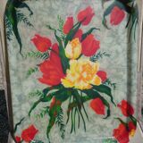 Plateau de service en fibre vintage, tulipes 46x36