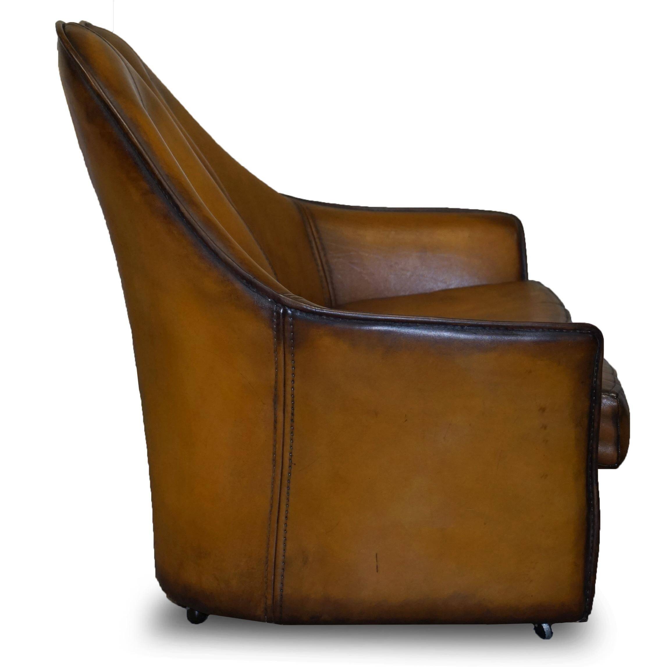 Modern Art leather sofa, restored, two-seater