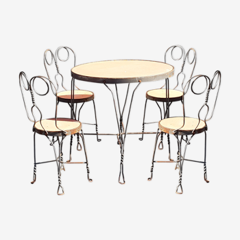 design garden set 4 chairs and its table - original condition with its patina (5) - iron - Middle d