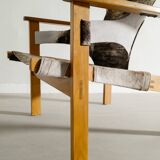 Vintage Swedish Carl-Axel Acking Wooden "Trienna" Armchair Cowhide, 1950s