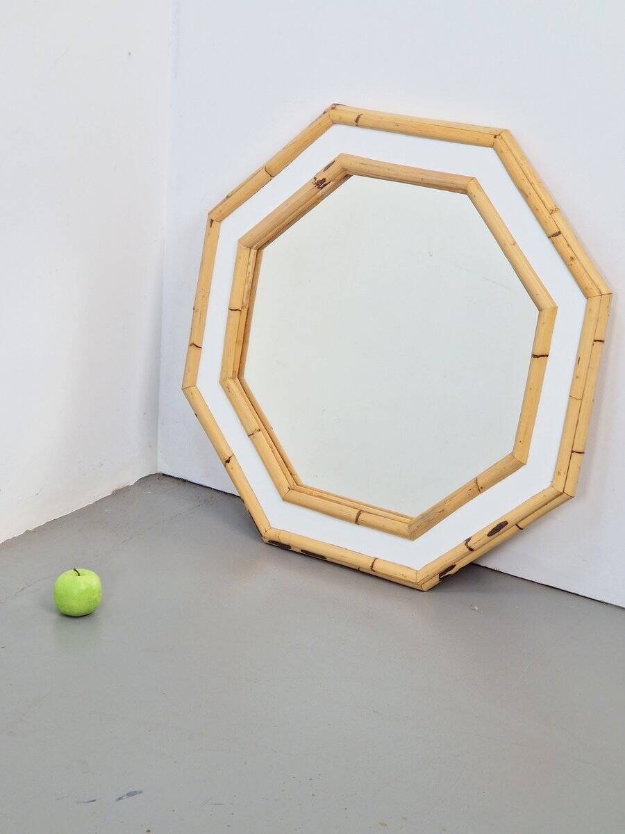 Vintage Octagonal Wall Mirror in Bamboo, Italy, 1960s