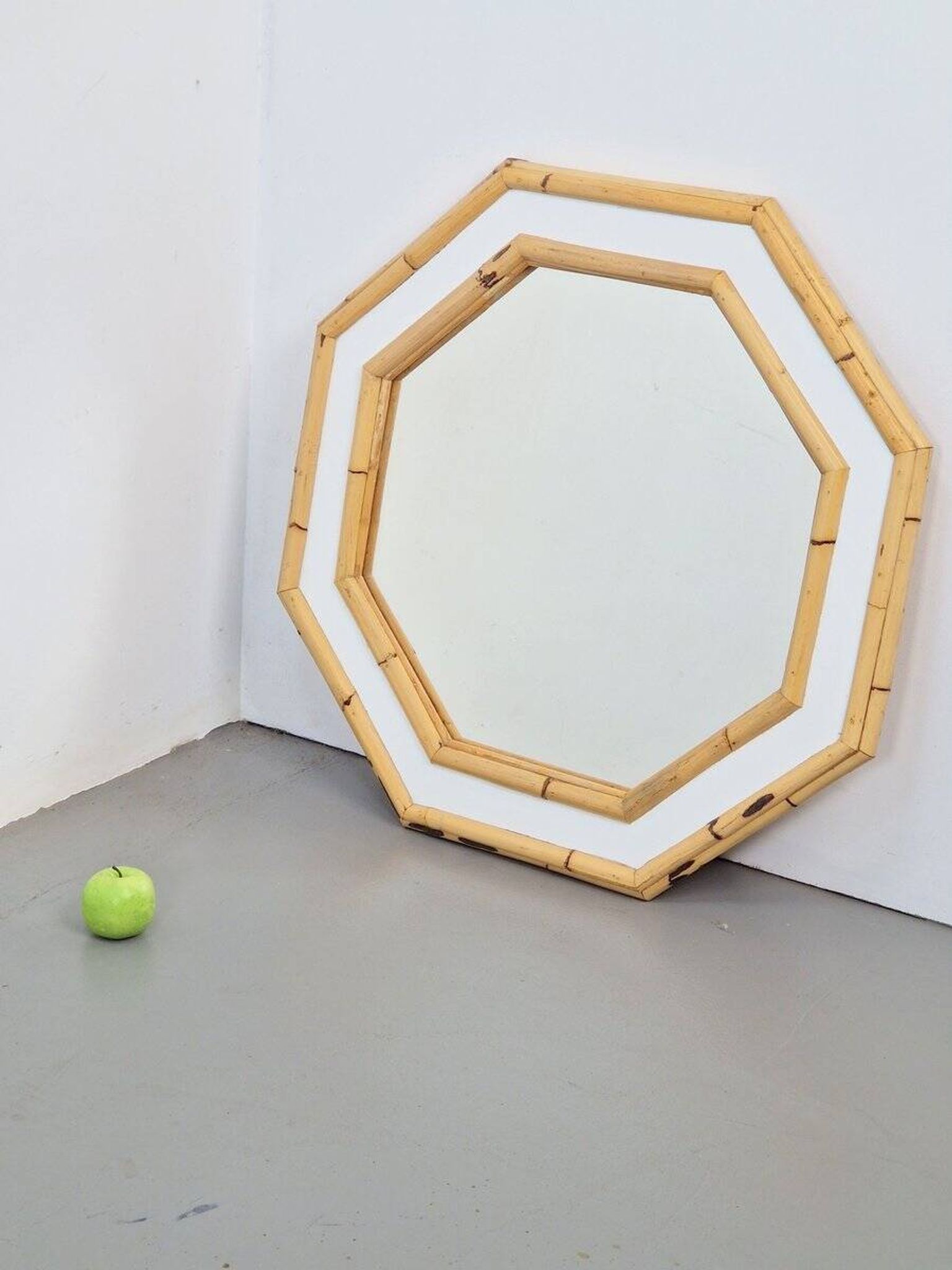 Vintage Octagonal Wall Mirror in Bamboo, Italy, 1960s