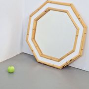 Vintage Octagonal Wall Mirror in Bamboo, Italy, 1960s