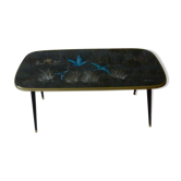 Table basse décor oiseaux bleus, années 60-70