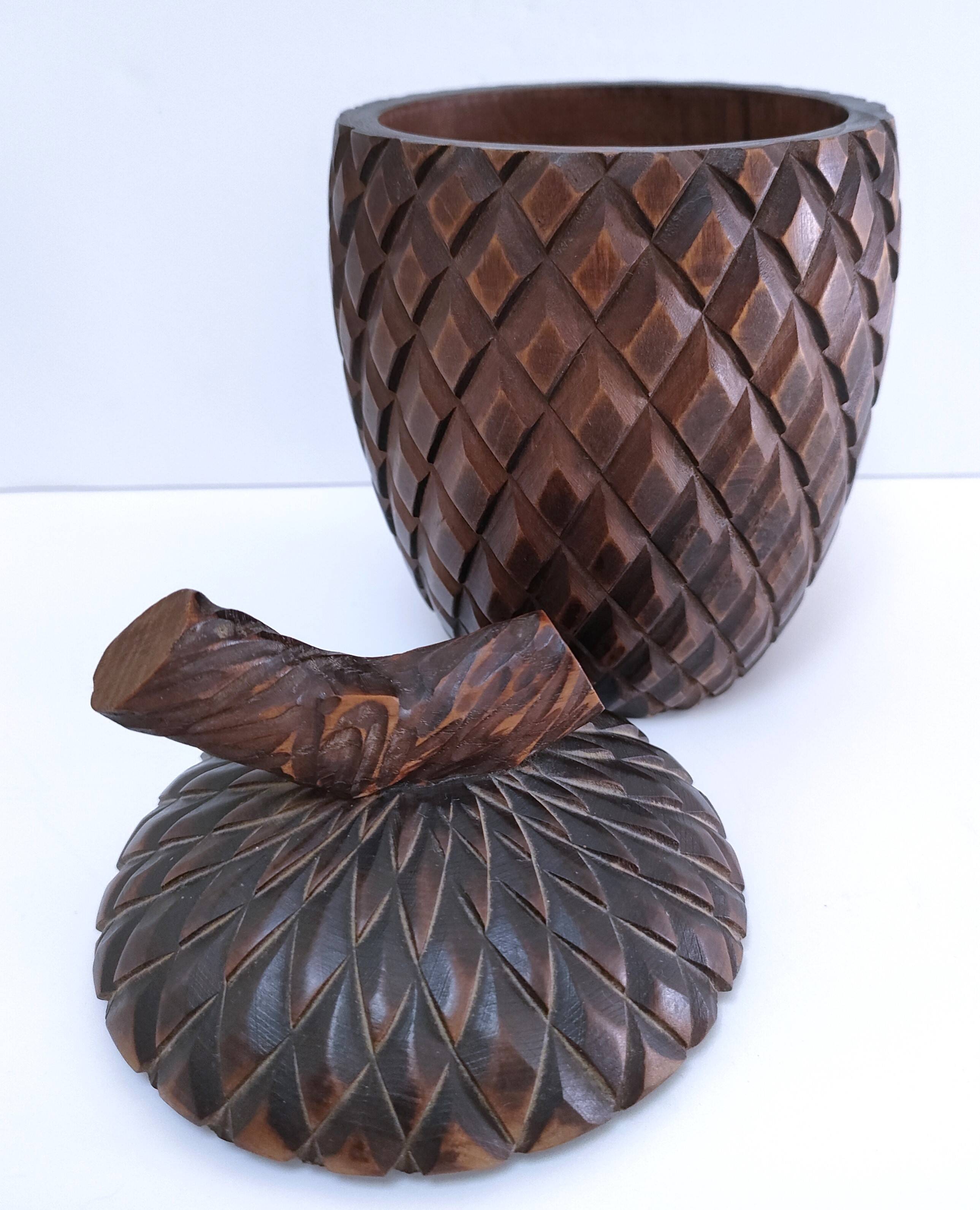 Solid vintage pine cone wood box