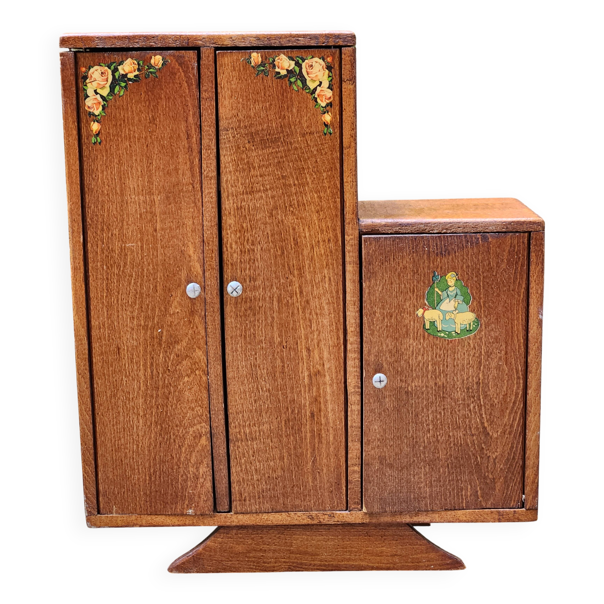 Vintage wooden doll wardrobe Art Deco