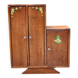 Vintage wooden doll wardrobe Art Deco