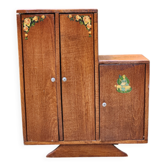 Vintage wooden doll wardrobe Art Deco
