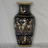 Gien earthenware vase on XX century blue background