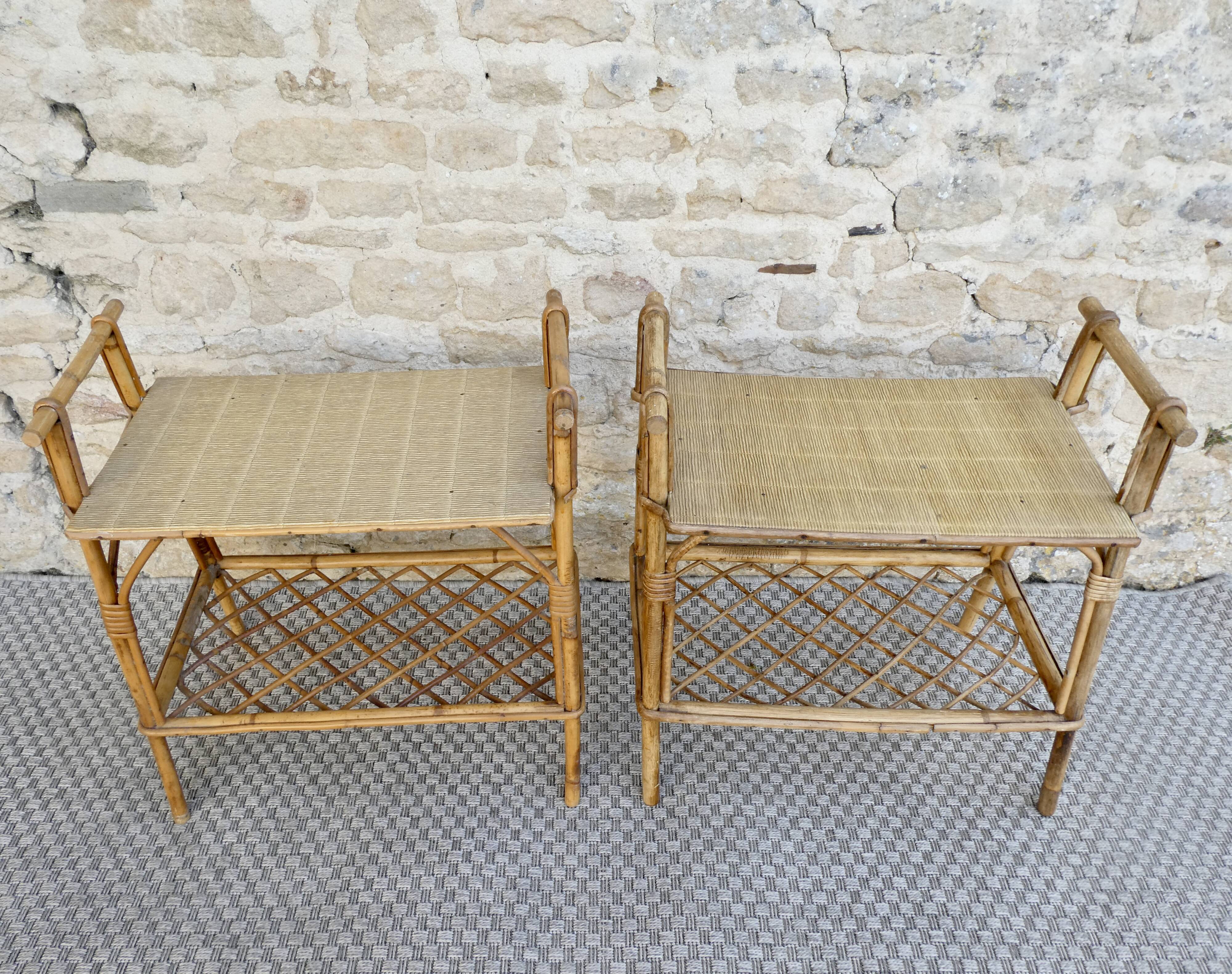 Pair of rattan bedside tables, 1960s-70s