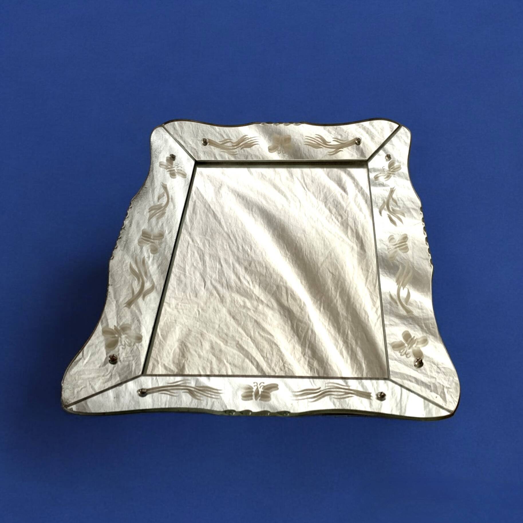 Beveled Venetian mirror - butterfly decor - Height: 61 cm