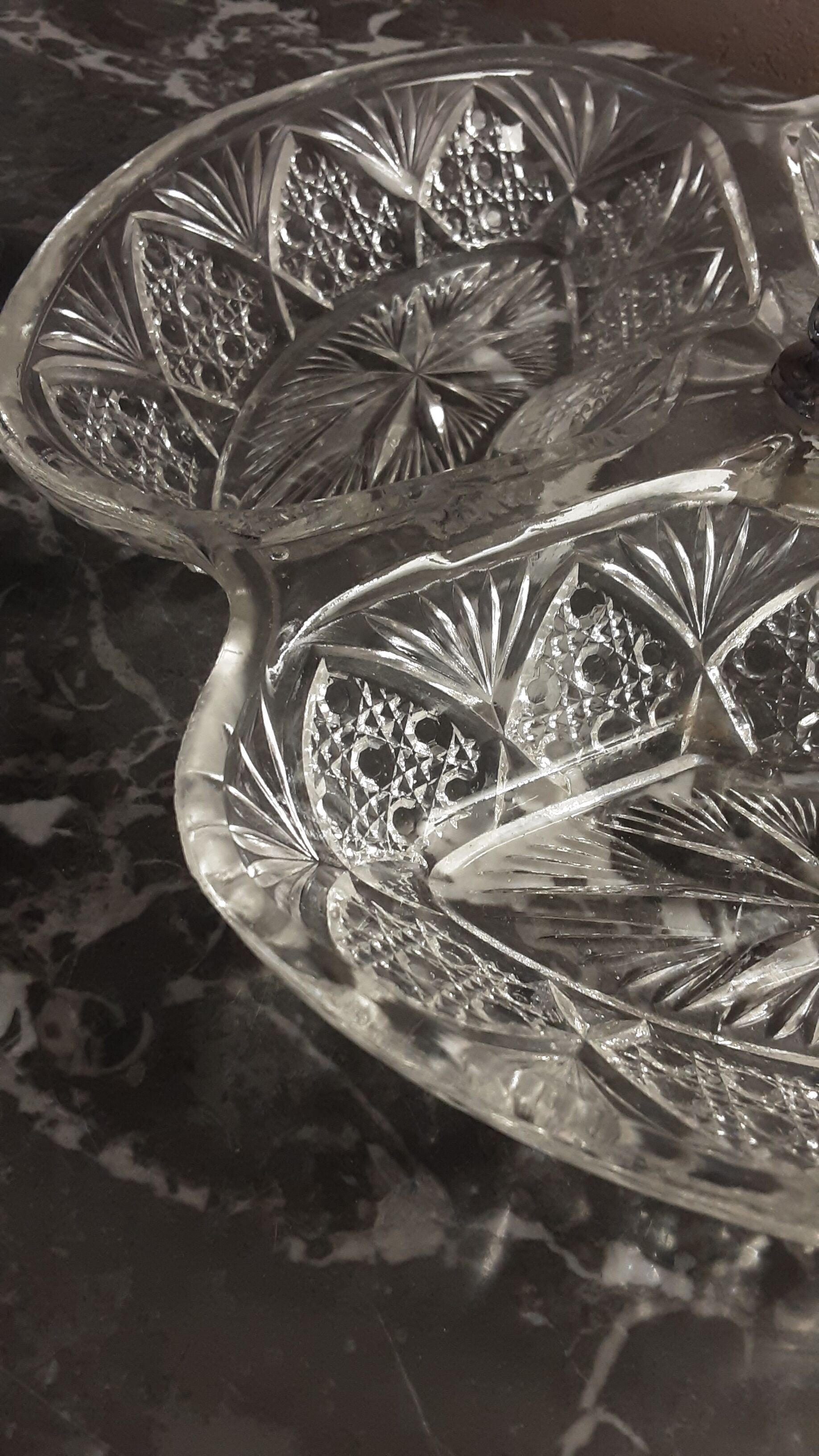 Aperitif dish or appetizer in vintage chiseled glass