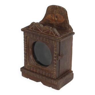 Small old wall display case clock box patina original india