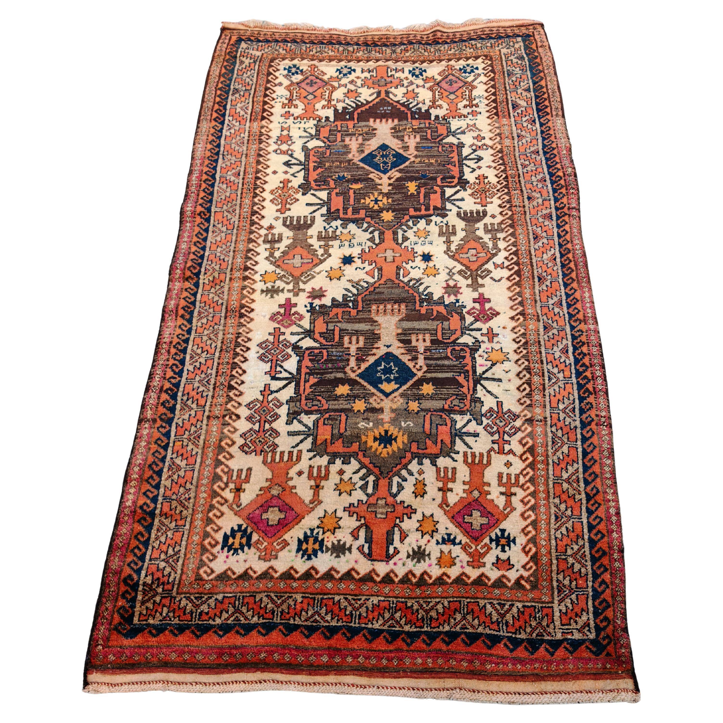 Vintage Afghan Balouch rug, hand-knotted, 100% wool, 1934