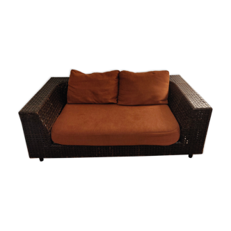 Leather and wood sofa