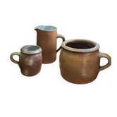 Set of 3 pieces of antique rustic French stoneware ceramic.