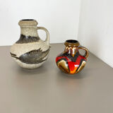 Set of Two Pottery Fat Lava Vases "Multi-Color" by Scheurich, Germany, 1970s