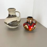Set of Two Pottery Fat Lava Vases "Multi-Color" by Scheurich, Germany, 1970s