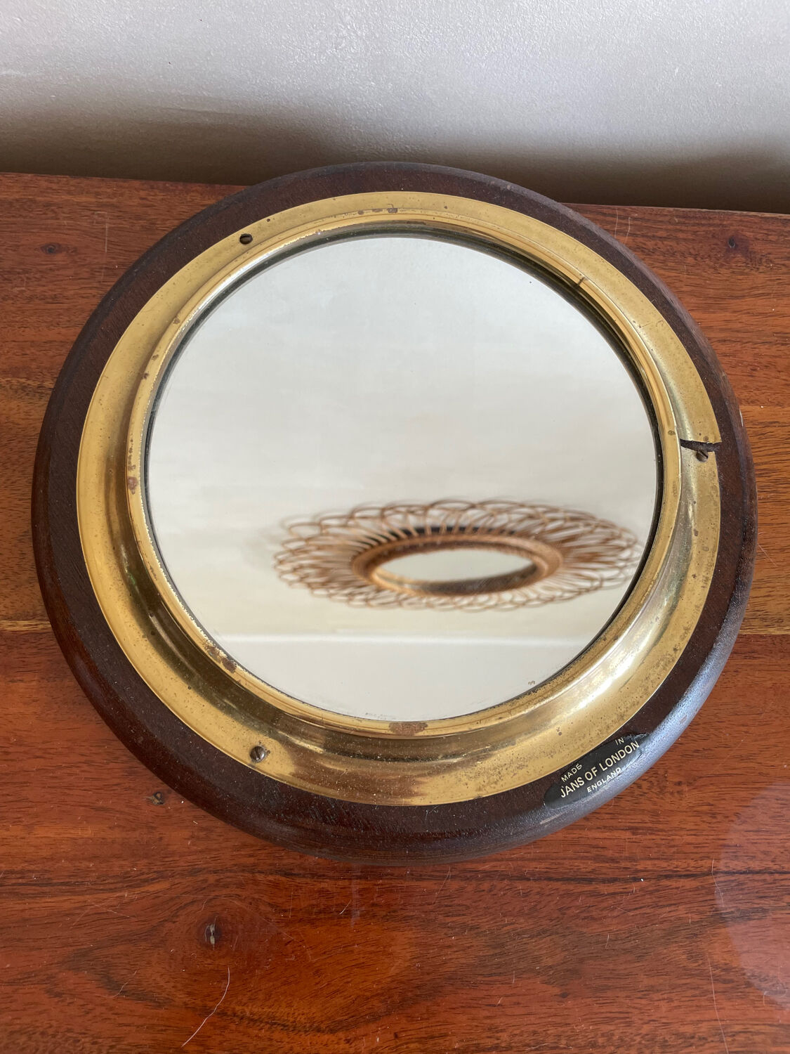Wood and brass mirror