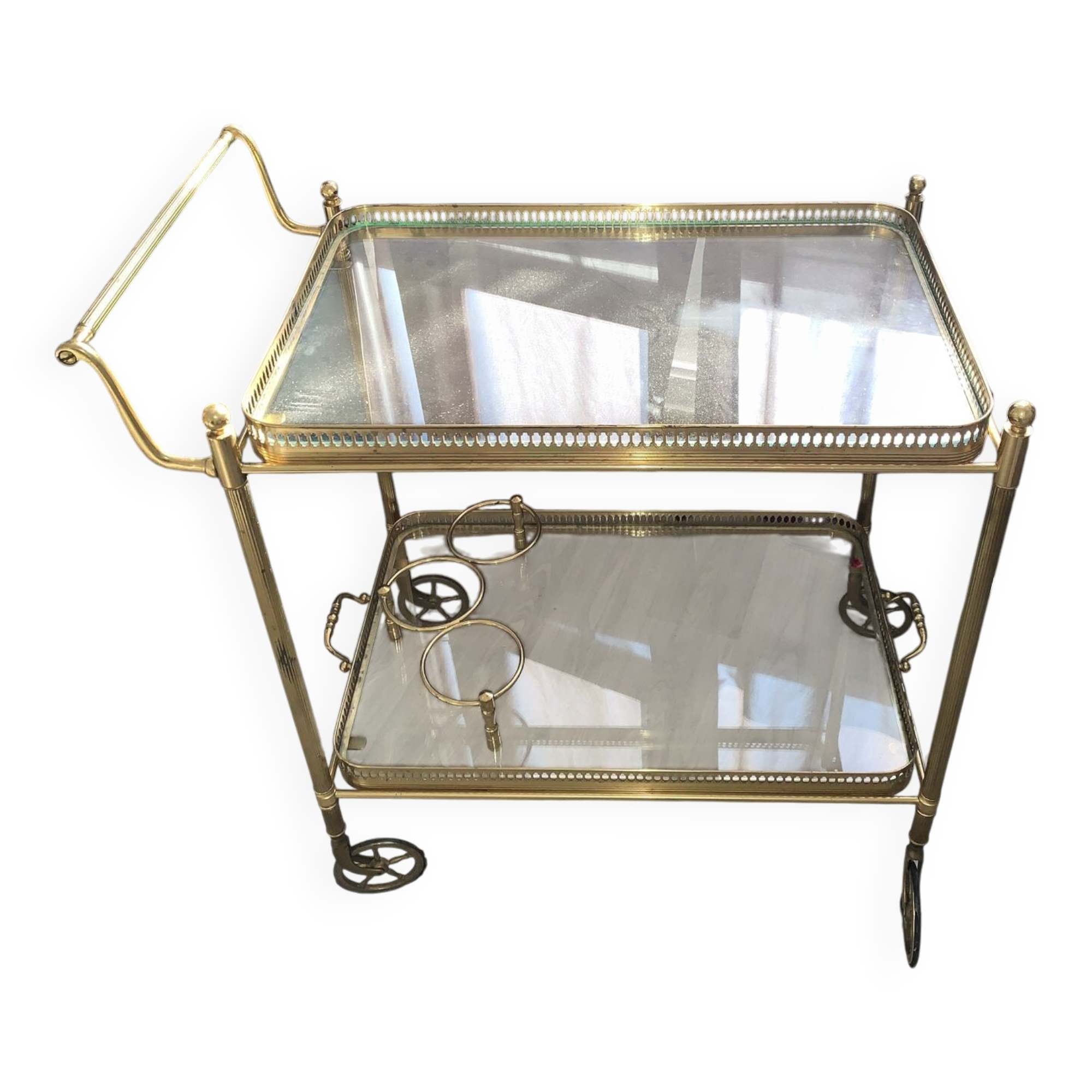 Vintage brass and glass serving trolley - Hollywood style