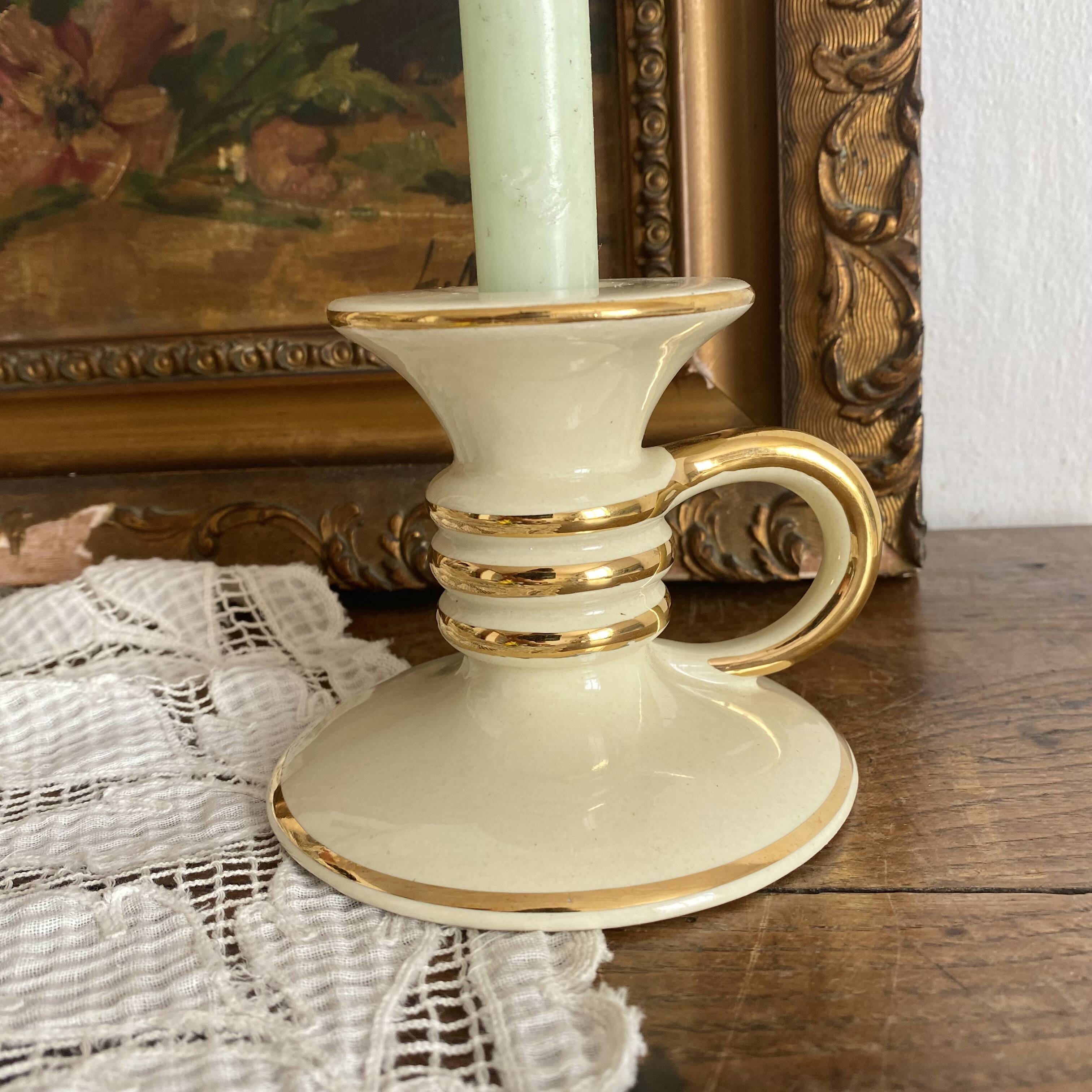 Charming cream and gold thumb candle holder, 1950s