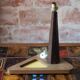 Art Deco lamp, table lamp, bedside lamp, conical wooden lamp with triangular base, 40s.