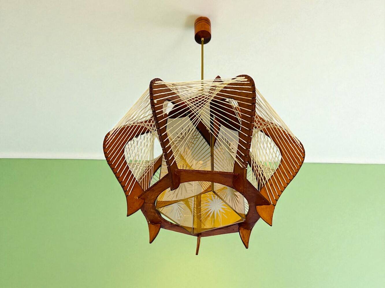 Mid Century wood hanging lamp wooden