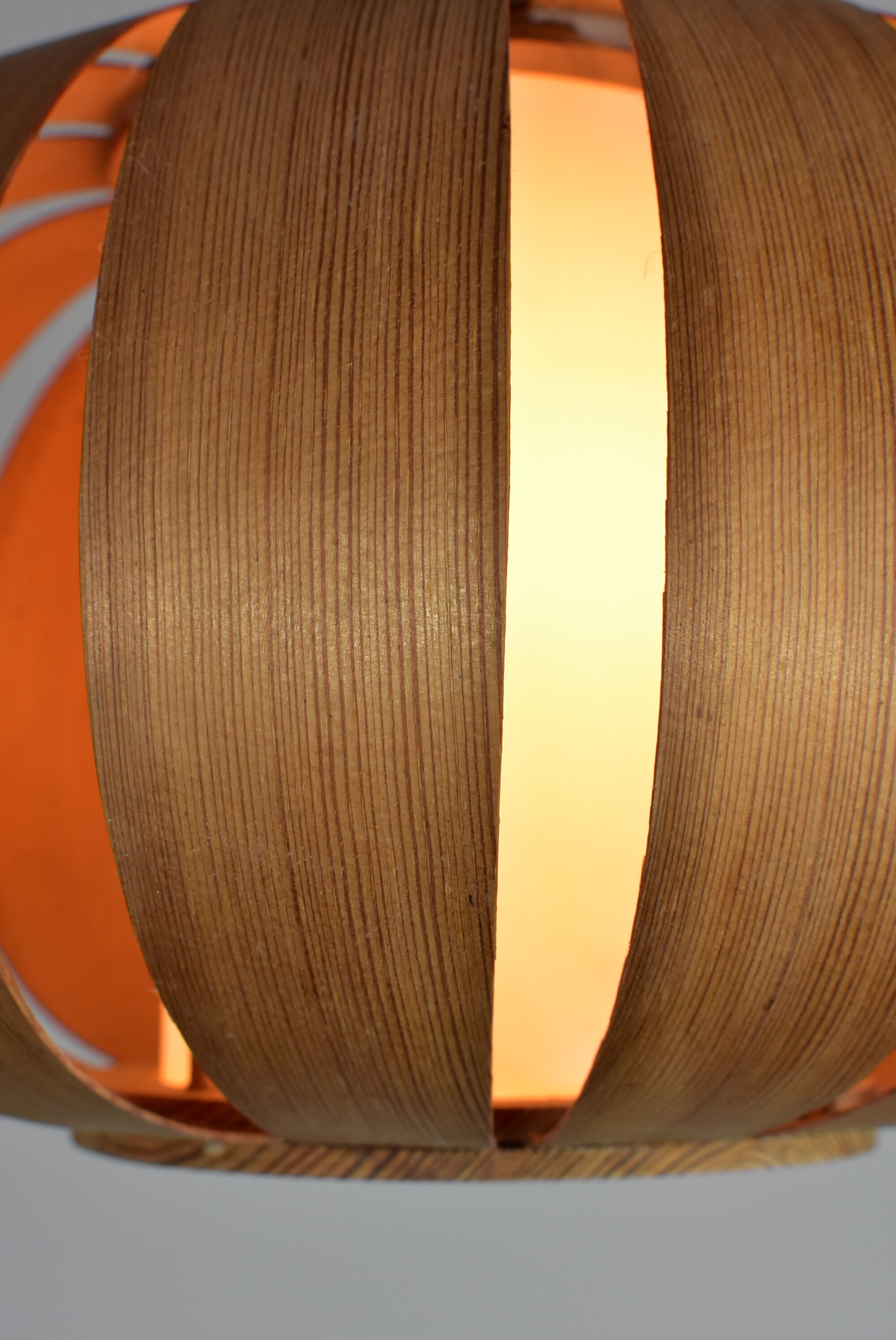 Scandinavian-style wooden pendant light.
