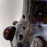 Brutalist lamp in black / brown ceramic openwork 1970