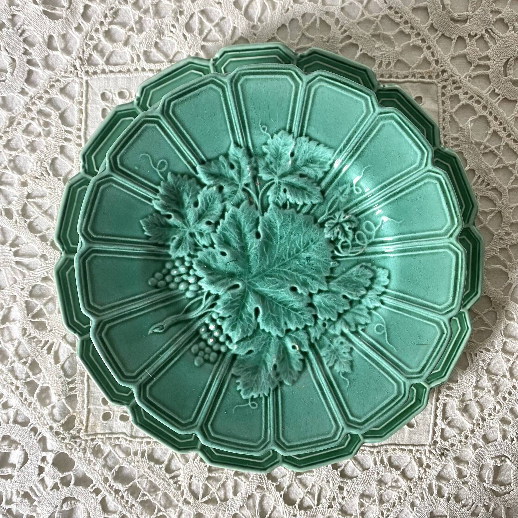 10 barbotine dessert plates and vine leaf dish