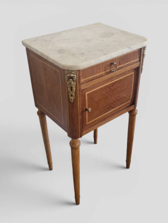 Louis XVI style side table - Marquetry wood and gilded bronze