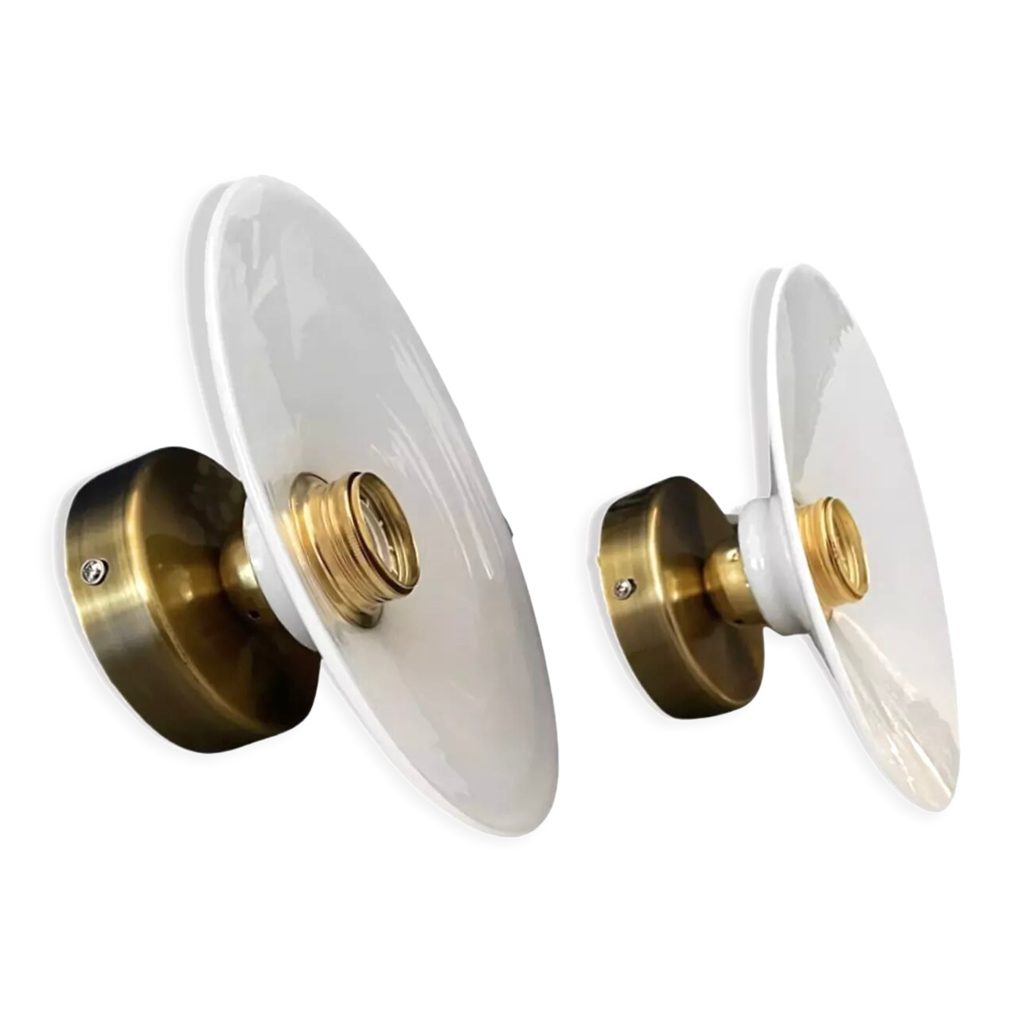 Set of two electrified white opaline wall lamps to nine