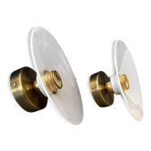 Set of two electrified white opaline wall lamps to nine