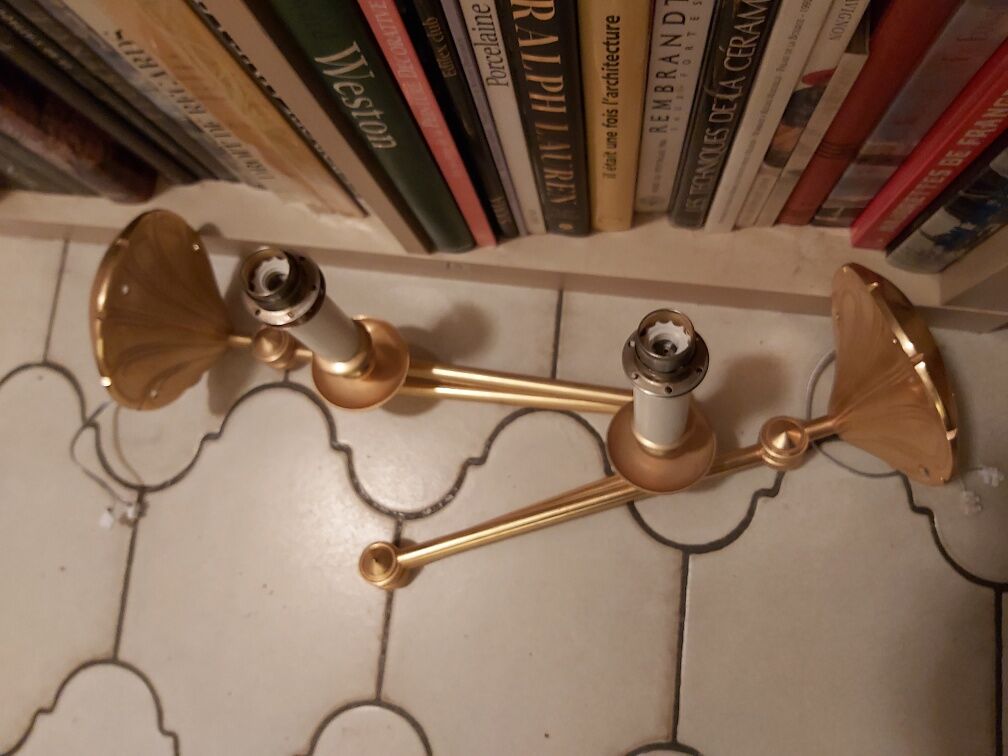 Pair of gilded bronze wall lamps